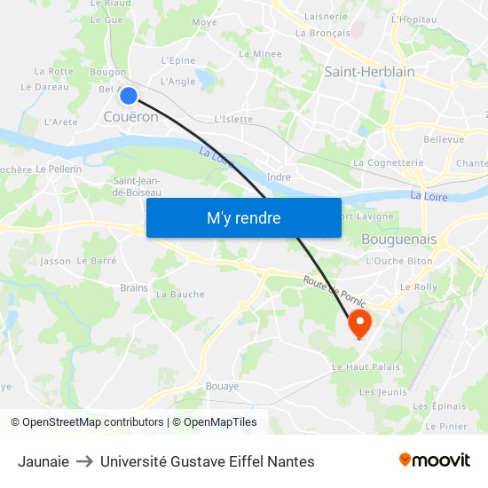 Jaunaie to Université Gustave Eiffel Nantes map