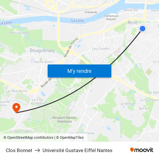 Clos Bonnet to Université Gustave Eiffel Nantes map