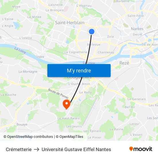 Crémetterie to Université Gustave Eiffel Nantes map