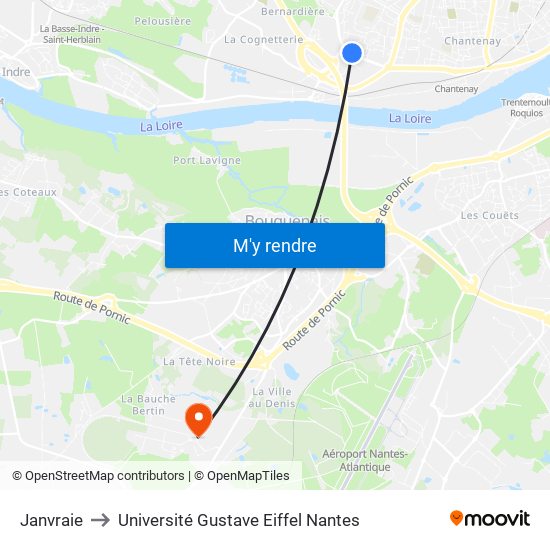 Janvraie to Université Gustave Eiffel Nantes map