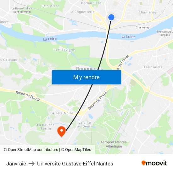 Janvraie to Université Gustave Eiffel Nantes map