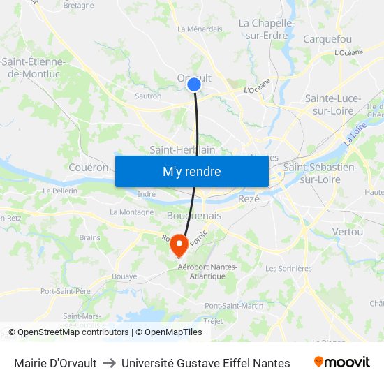 Mairie D'Orvault to Université Gustave Eiffel Nantes map