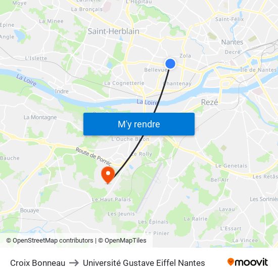 Croix Bonneau to Université Gustave Eiffel Nantes map