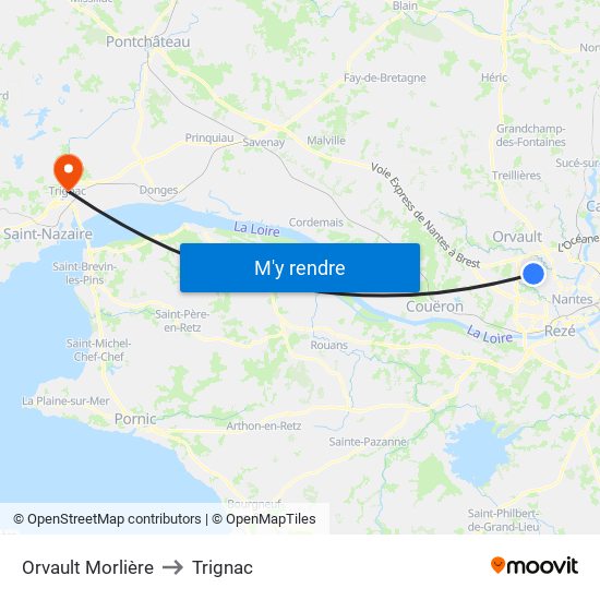 Orvault Morlière to Trignac map