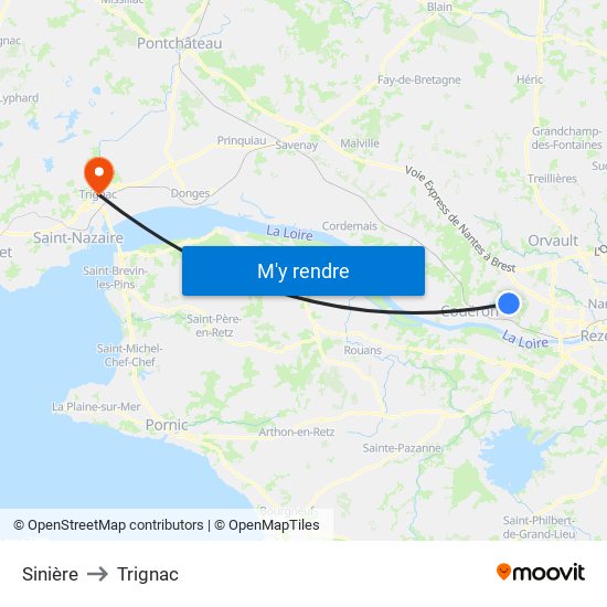Sinière to Trignac map