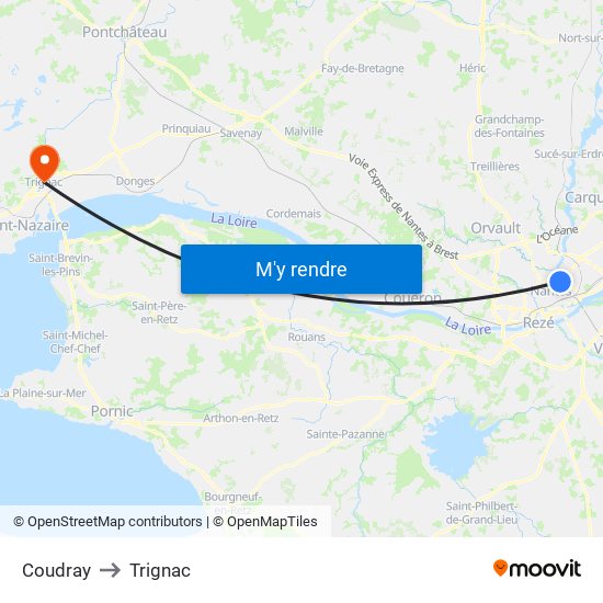 Coudray to Trignac map