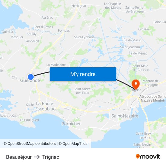 Beauséjour to Trignac map
