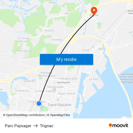 Parc Paysager to Trignac map