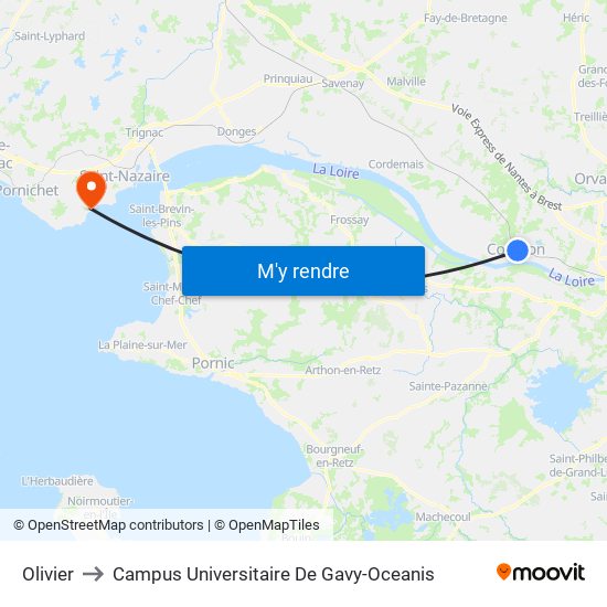 Olivier to Campus Universitaire De Gavy-Oceanis map