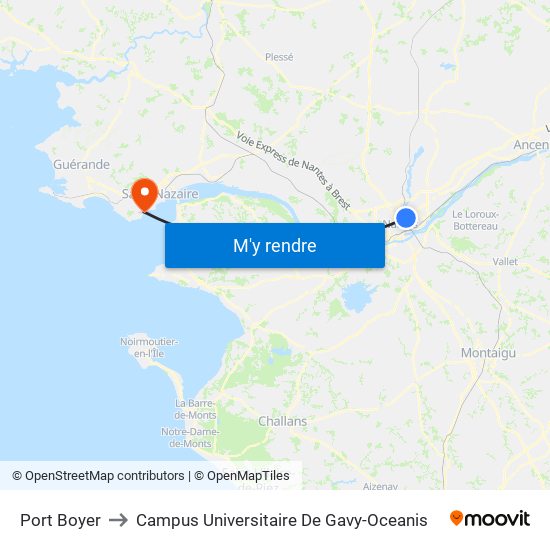 Port Boyer to Campus Universitaire De Gavy-Oceanis map