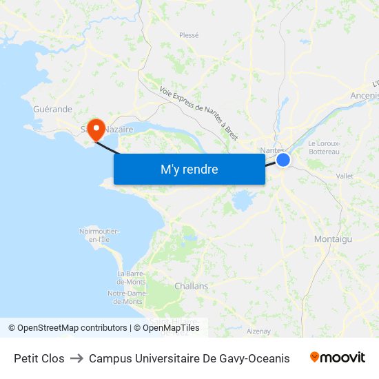 Petit Clos to Campus Universitaire De Gavy-Oceanis map