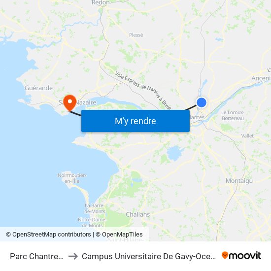 Parc Chantrerie to Campus Universitaire De Gavy-Oceanis map