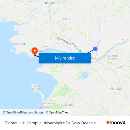 Ploreau to Campus Universitaire De Gavy-Oceanis map