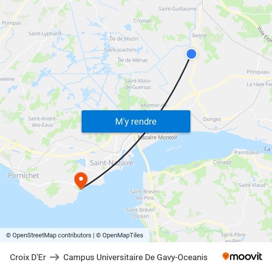 Croix D'Er to Campus Universitaire De Gavy-Oceanis map