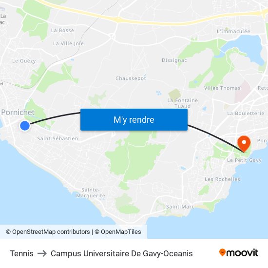 Tennis to Campus Universitaire De Gavy-Oceanis map