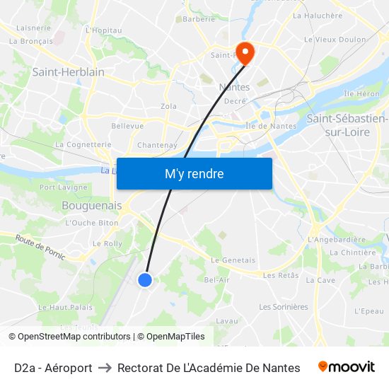 D2a - Aéroport to Rectorat De L'Académie De Nantes map