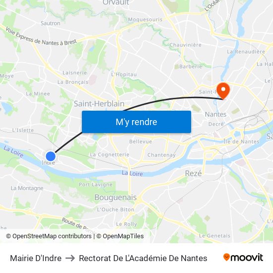 Mairie D'Indre to Rectorat De L'Académie De Nantes map