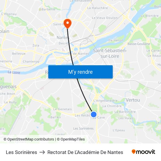Les Sorinières to Rectorat De L'Académie De Nantes map
