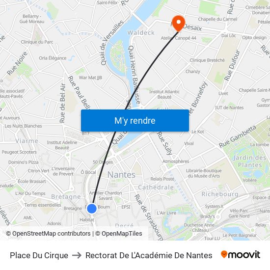 Place Du Cirque to Rectorat De L'Académie De Nantes map