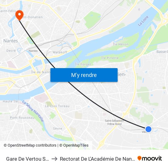 Gare De Vertou Sud to Rectorat De L'Académie De Nantes map