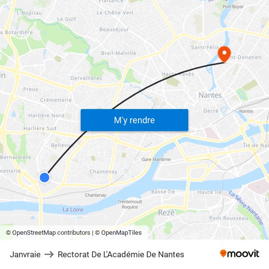 Janvraie to Rectorat De L'Académie De Nantes map