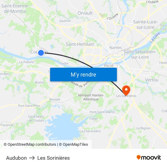 Audubon to Les Sorinières map