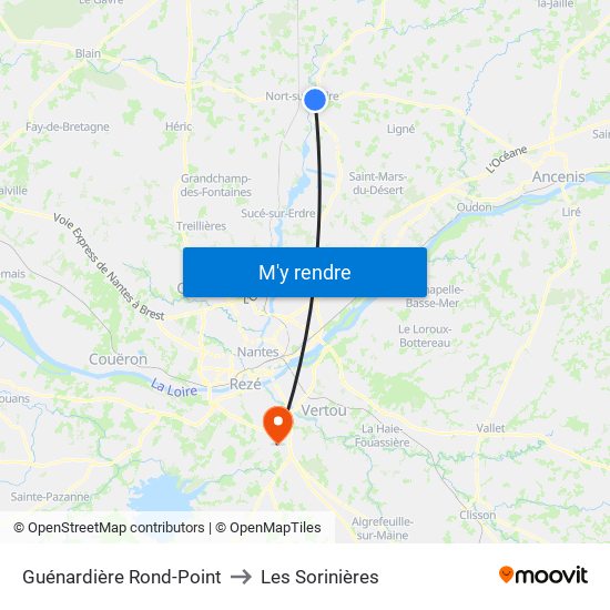 Guénardière Rond-Point to Les Sorinières map