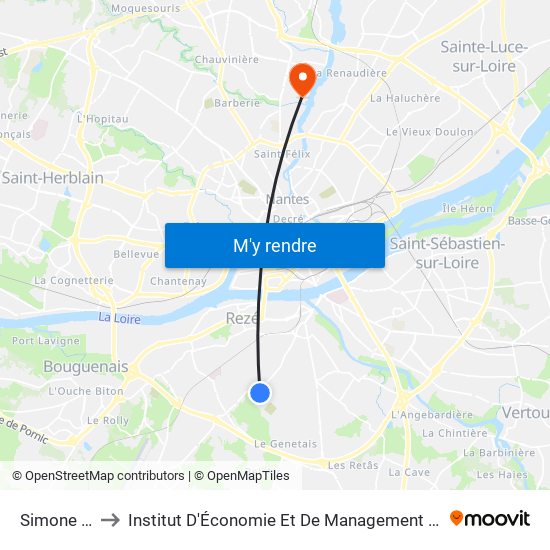 Simone Signoret to Institut D'Économie Et De Management De Nantes - Iae - Bâtiment Erdre map