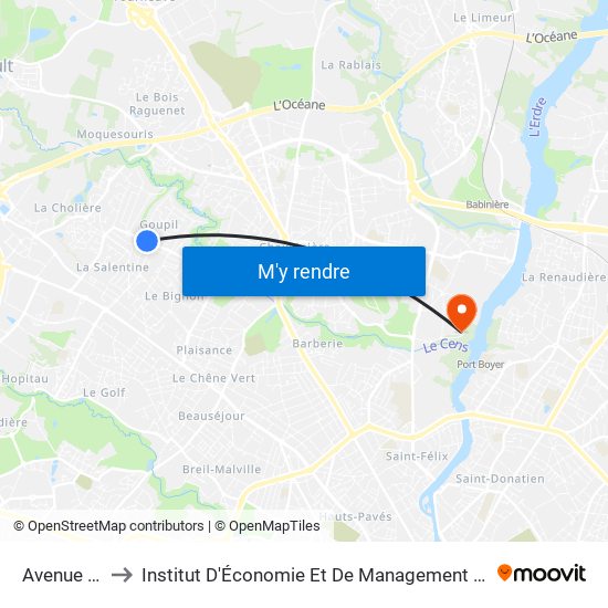 Avenue Des Pins to Institut D'Économie Et De Management De Nantes - Iae - Bâtiment Erdre map