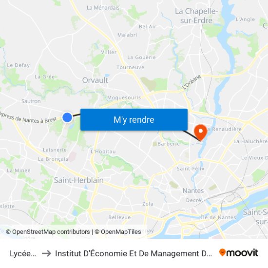 Lycée Rieffel to Institut D'Économie Et De Management De Nantes - Iae - Bâtiment Erdre map