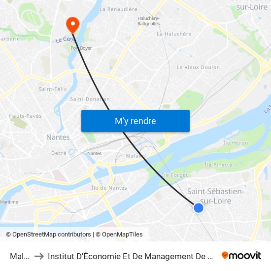 Malnoue to Institut D'Économie Et De Management De Nantes - Iae - Bâtiment Erdre map