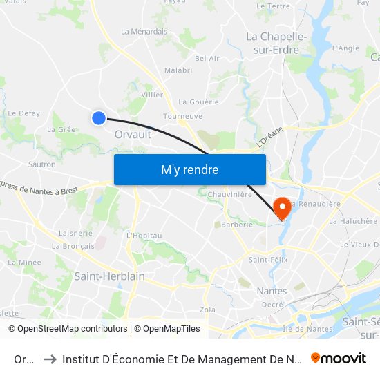 Orvault to Institut D'Économie Et De Management De Nantes - Iae - Bâtiment Erdre map