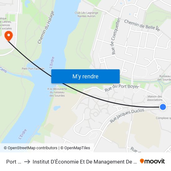 Port Boyer to Institut D'Économie Et De Management De Nantes - Iae - Bâtiment Erdre map