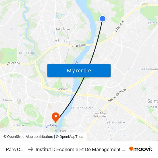 Parc Chantrerie to Institut D'Économie Et De Management De Nantes - Iae - Bâtiment Erdre map