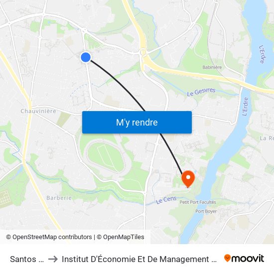 Santos Dumont to Institut D'Économie Et De Management De Nantes - Iae - Bâtiment Erdre map