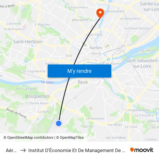 Aéroclub to Institut D'Économie Et De Management De Nantes - Iae - Bâtiment Erdre map