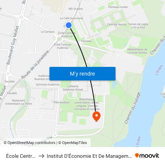 École Centrale - Audencia to Institut D'Économie Et De Management De Nantes - Iae - Bâtiment Erdre map