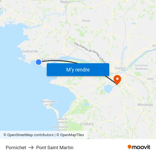 Pornichet to Pont Saint Martin map