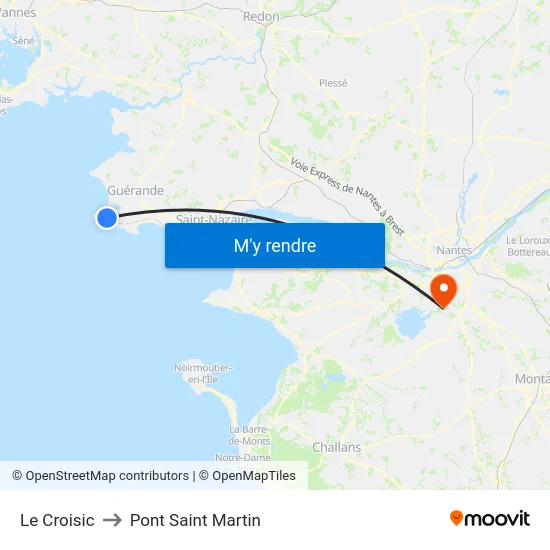 Le Croisic to Pont Saint Martin map