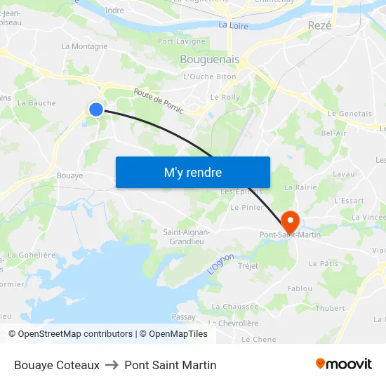 Bouaye Coteaux to Pont Saint Martin map