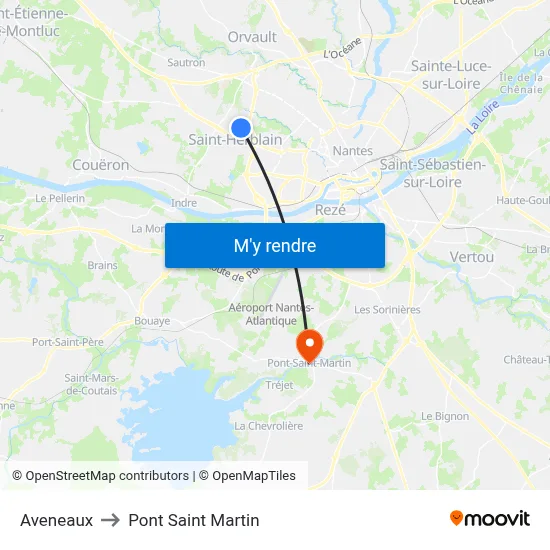 Aveneaux to Pont Saint Martin map
