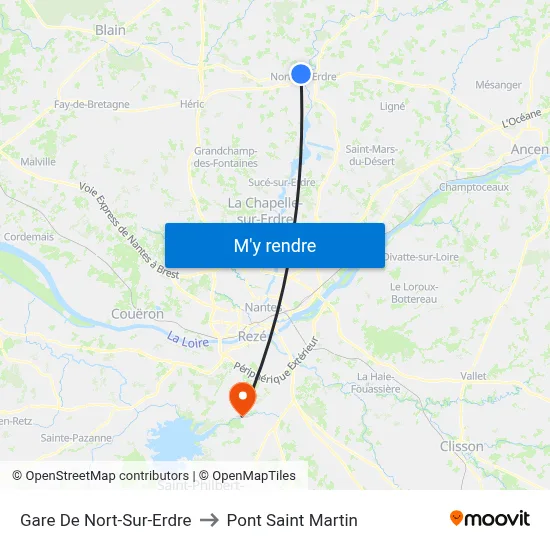 Gare De Nort-Sur-Erdre to Pont Saint Martin map