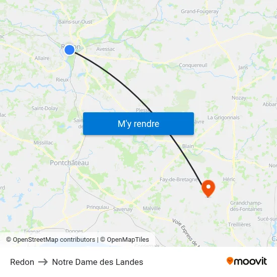Redon to Notre Dame des Landes map