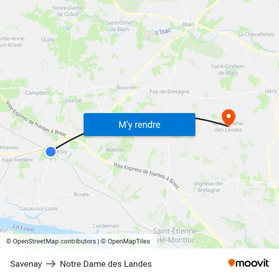 Savenay to Notre Dame des Landes map