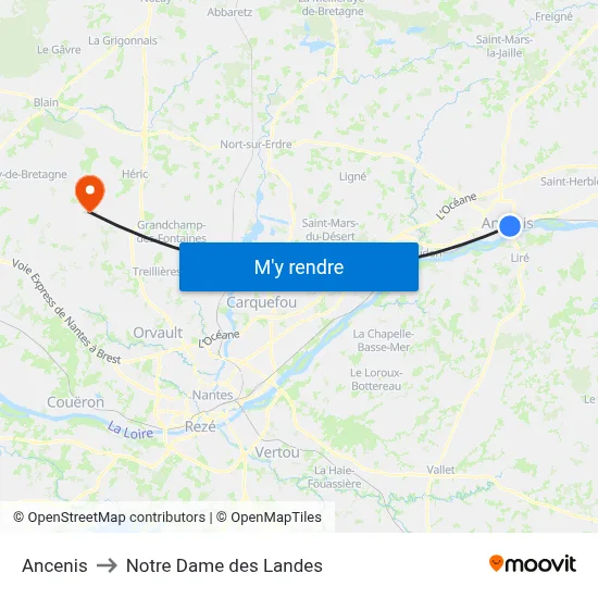 Ancenis to Notre Dame des Landes map