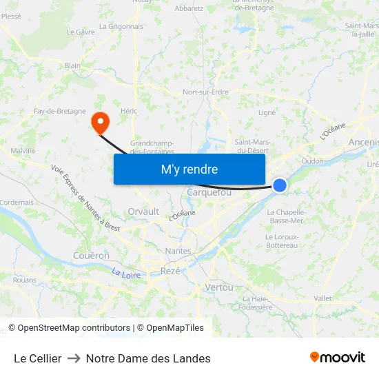 Le Cellier to Notre Dame des Landes map