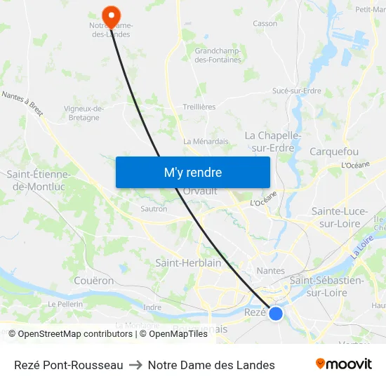 Rezé Pont-Rousseau to Notre Dame des Landes map