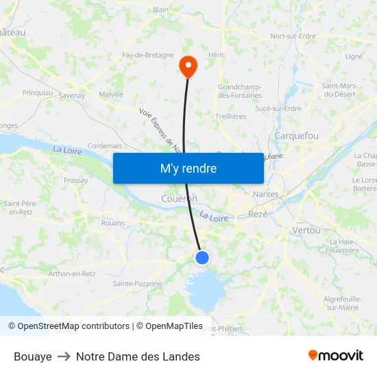 Bouaye to Notre Dame des Landes map