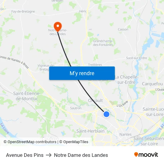 Avenue Des Pins to Notre Dame des Landes map