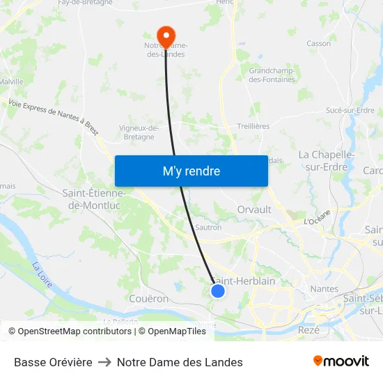 Basse Orévière to Notre Dame des Landes map